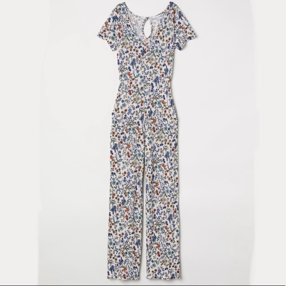 NWT white floral short sleeve H&M jersey jumpsuit